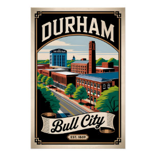 Vintage Durham North Carolina Bull City Retro Poster