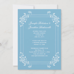 Vintage Dusk Blue and White Swirls Post Wedding Invitation
