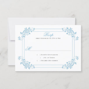 Vintage Dusk Blue / Light Blue Floral Swirls RSVP Card