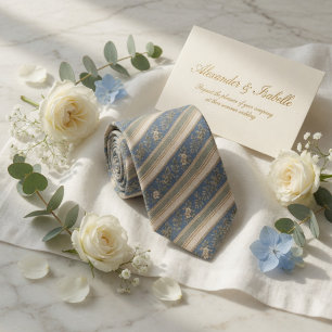 Vintage Dusty Blue and Sage Floral Stripe Tie