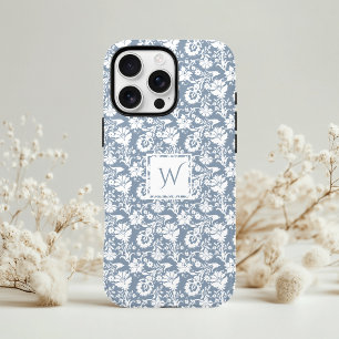 Vintage Dusty Blue and White Floral Monogram iPhone 11 Case