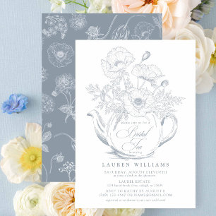 Vintage Dusty Blue Botanical Bridal Tea Shower Invitation