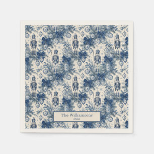 Vintage Dusty Blue Christmas Toile Nutcracker Napkin