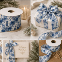 Vintage Dusty Blue Christmas Toile Nutcracker