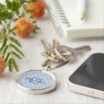 Vintage Dusty Blue Damask Monogram & Name Key Ring<br><div class="desc">This beautiful keychain features a classic white damask pattern over a light blue grey background. The design is personalised with a monogram initial letter as well as a customisable name for a simple yet elegant look. Perfect gift for any woman who wants a personalised keychain.</div>