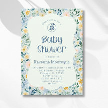 Vintage Dusty Blue Floral Blooms Baby Shower