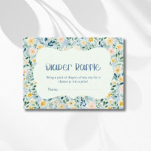 Vintage Dusty Blue Floral Blooms Diaper Raffle