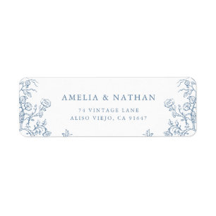 Vintage Dusty Blue Floral Wedding Return Address Label