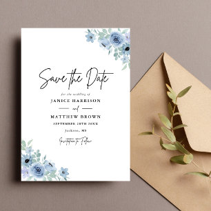 Vintage Dusty Blue Floral Wedding Save The Date