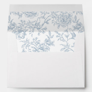 Vintage Dusty Blue French Floral Toile Birds Envelope