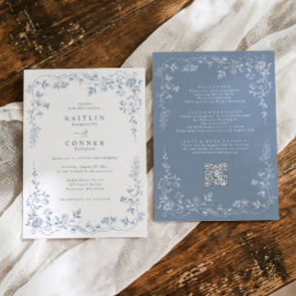 Vintage Dusty Blue French Floral Wedding Invitation