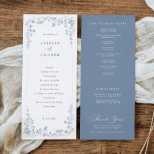 Vintage Dusty Blue French Floral Wedding Program