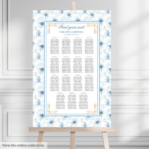 Vintage Dusty Blue Gold Watercolor Seating Chart
