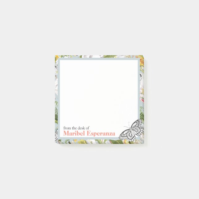 Vintage Dusty Blue Mariposa Post-It Notes (Front)