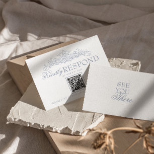 Vintage Dusty Blue Old Money QR Code Wedding RSVP Card