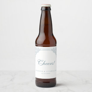Vintage Dusty Blue Ornate Frame Cheers  Beer Bottle Label