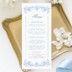Vintage Dusty Blue Ornate Wedding Menu
