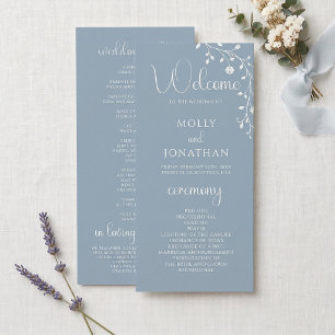 Vintage Dusty Blue Rose Vine Rehearsal Dinner Program