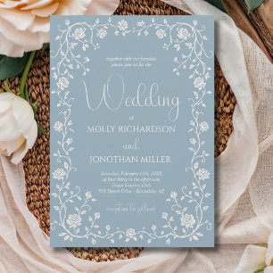 Vintage Dusty Blue Rose Vine Wedding Invitation