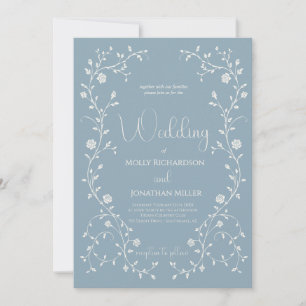 Vintage Dusty Blue Rose Vine Wedding Invitation