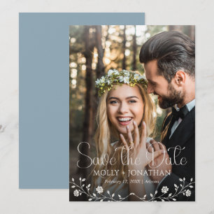 Vintage Dusty Blue Rose Vine Wedding Save The Date