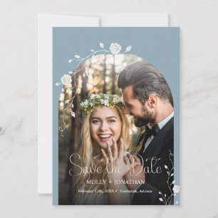 Vintage Dusty Blue Rose Vine Wedding Save The Date