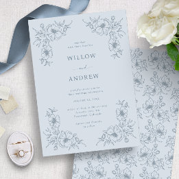 Vintage Dusty Blue Wedding Invitation