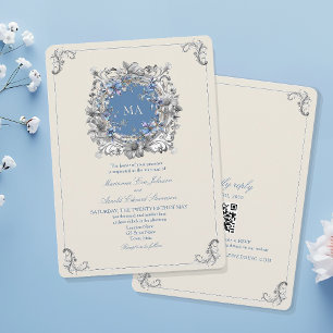 Vintage Dusty Blue Wedding Invitation