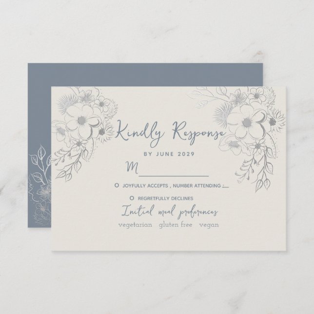 Vintage Dusty Blue Wedding RSVP Card (Front/Back)