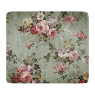Vintage Dusty Olive Green Floral Design Cutting Board
