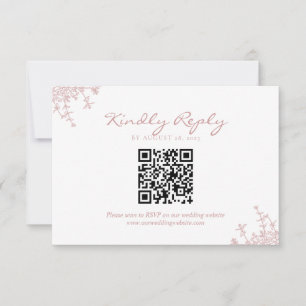 Vintage Dusty Pink Floral Crest QR Code Wedding RSVP Card