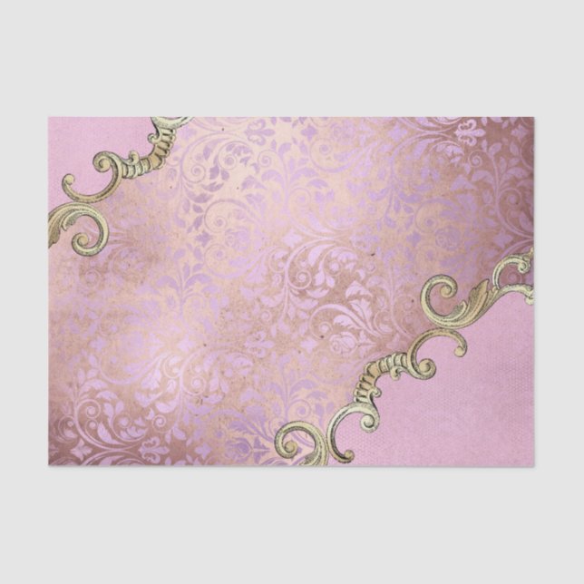 Vintage Dusty Pink Ornate Decoupage Tissue Paper (Front)