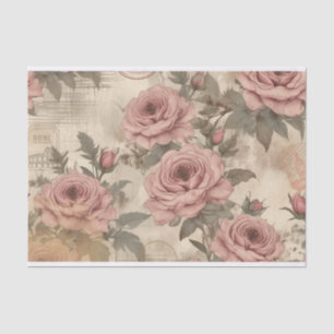 Vintage Dusty Pink Roses Postcard Decoupage Print Tissue Paper