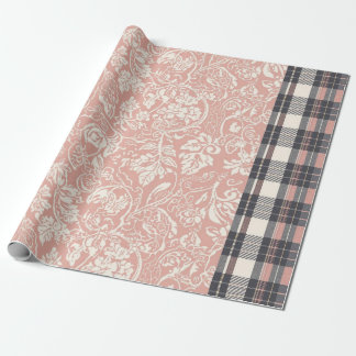Vintage Dusty Pink Toile and Plaid Wrapping Paper