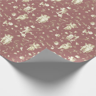 Vintage Dusty Rose Beige Cupid Angels Floral Toile Wrapping Paper