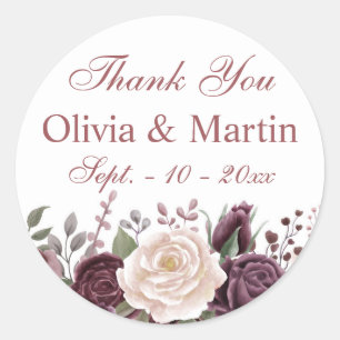 Vintage Dusty Rose Bouquet on White Classic Round Sticker