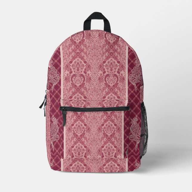 Vintage Dusty Rose Damask Pattern Backpack (Front)