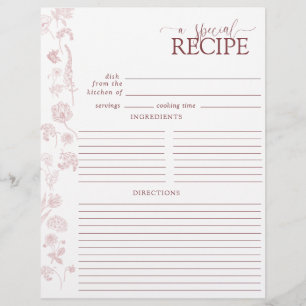 Vintage Dusty Rose Floral Recipe Binder Page