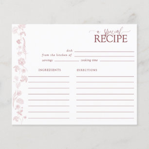 Vintage Dusty Rose Floral Script Recipe Card