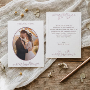 Vintage Dusty Rose French Floral Wedding Photo Thank You Card