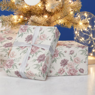Vintage Dusty Rose & Mauve Floral Wrapping Paper
