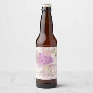 Vintage Dusty Rose Ombré Bow and Bouquet-Shower Beer Bottle Label