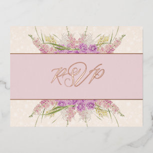 Vintage Dusty Rose Ombré Ribbon Bouquet-Foil RSVP Foil Invitation Postcard