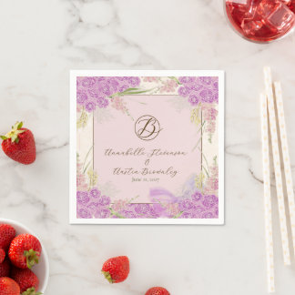 Vintage Dusty Rose Orchid ombré Bow and Bouquet Napkin
