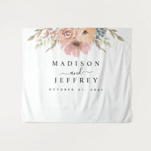 Vintage Dusty Rose Peach Floral Wedding Backdrop Tapestry