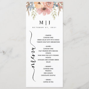 Vintage Dusty Rose Peach Floral Wedding Menu