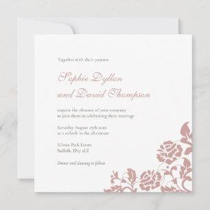 Vintage Dusty Rose Pink Lace Square Wedding Invitation