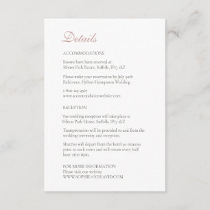 Vintage Dusty Rose Pink Lace Wedding Details Enclosure Card