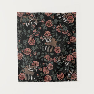Vintage Dusty Rose Raccoons Pattern Tapestry