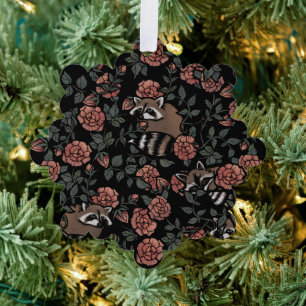 Vintage Dusty Rose Raccoons  Tree Decoration Card